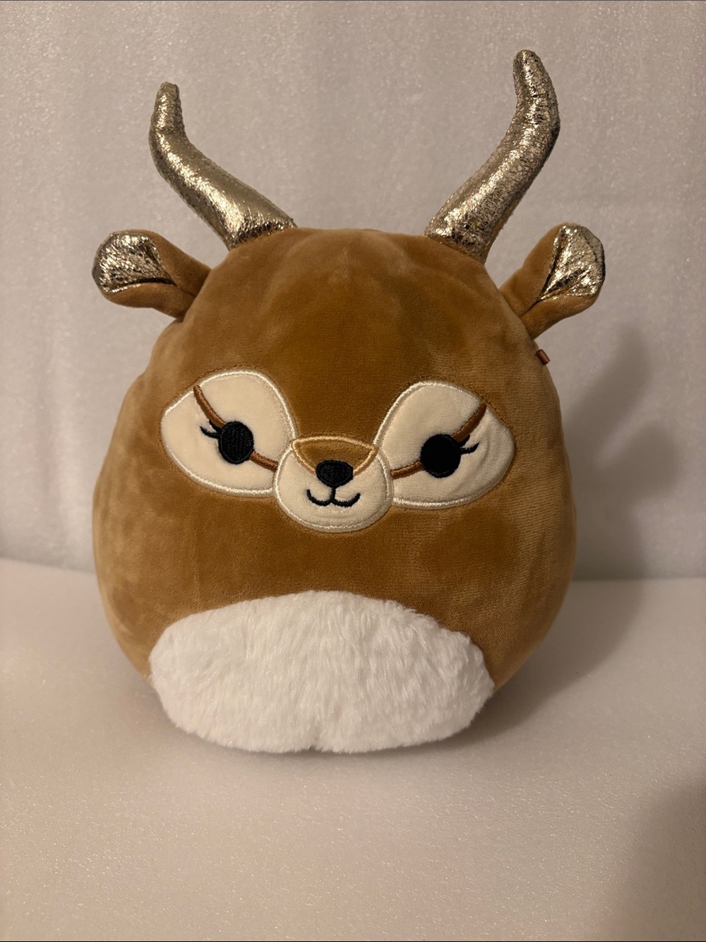 Squishmallows Brown Deer Pillow with Gold Antlers